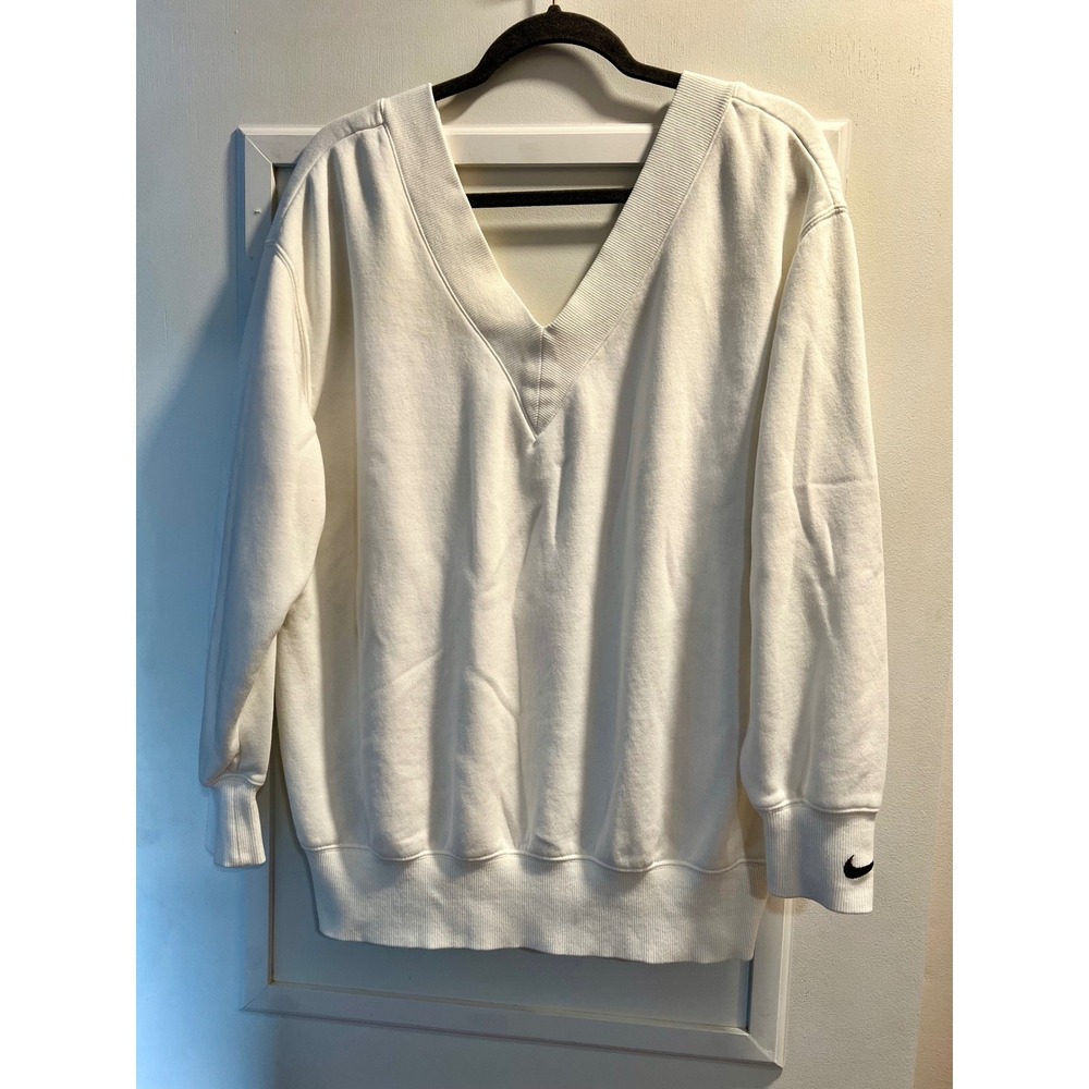 Nike Phoenix Fleece V-Neck Oversized Sweatshirt Sail White Womens Medium 52x28